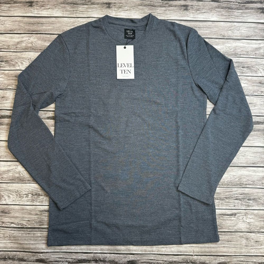 Level Ten Men's Knit Long Sleeve Tee Textured Crewneck Stretch Small Blue